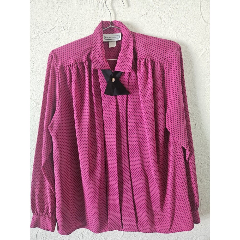 Impressions Vintage Blouse Purple Black Size 12